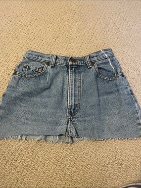 Levis Denim Mini Jean Skirt - Blue Jean with Raw Hem 4